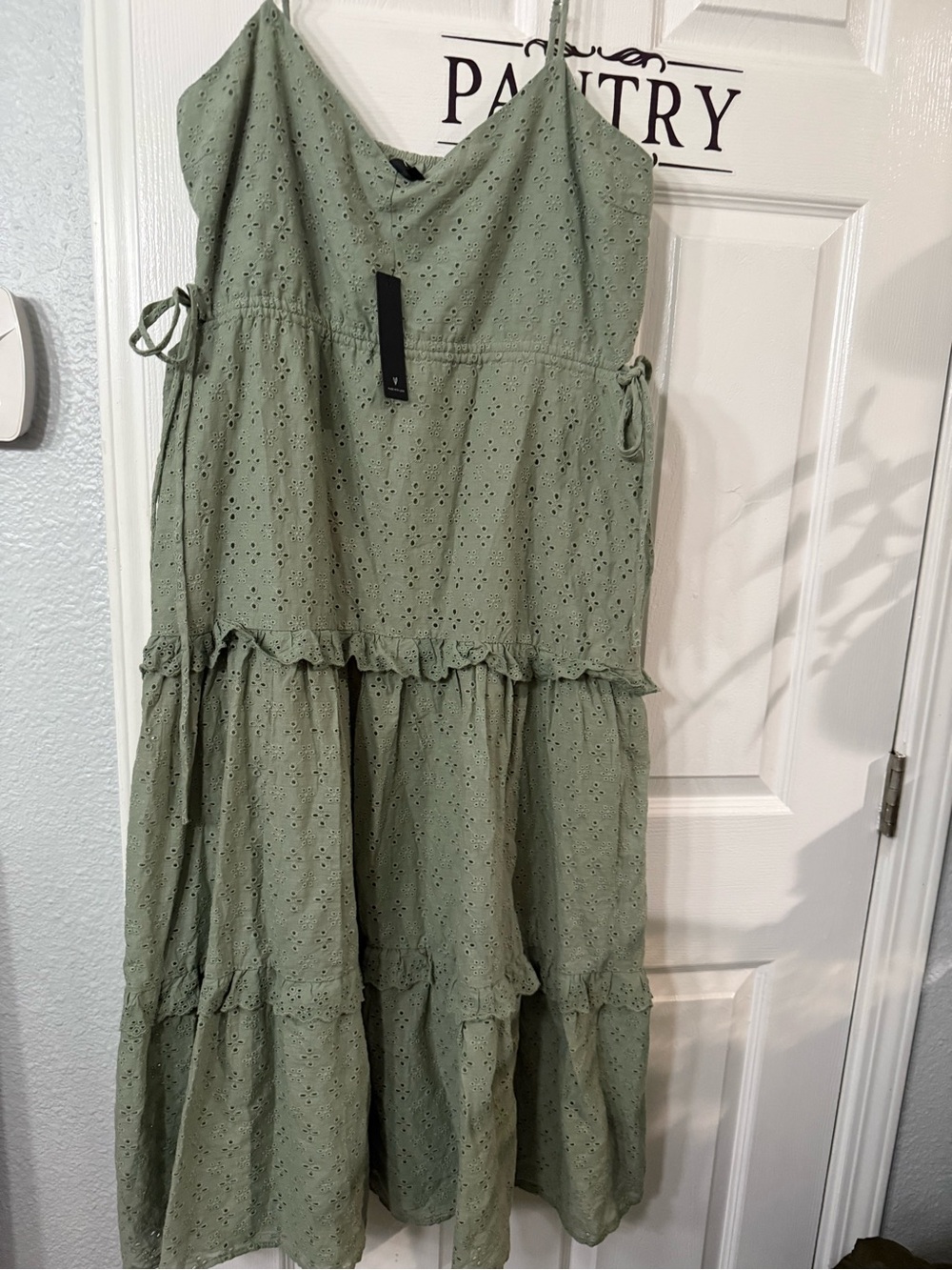 Lulu's Sage Green Eyelet Tiered Maxi Dress